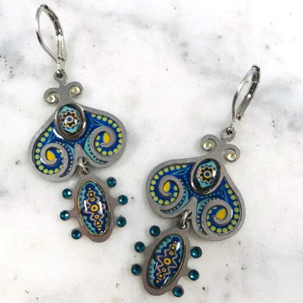Yoolies Blue Pattern Freeform Earrings,NWT-Boutique